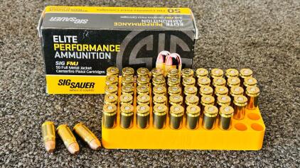 SIG Sauer Elite Performance .357 SIG Ammo, 125Gr FMJ, 50 Rounds, 1356 FPS, Brass Case, USA