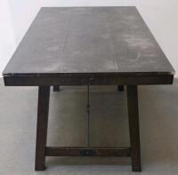 Industrial Trestle Dining Table with Turnbuckle, Dark Brown Wood, - 2
