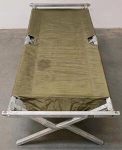 Folding Military Cot, Aluminum Frame, Olive Drab Canvas, 77"x25"x17", 300 lb Capacity
