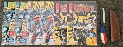 Comic Lot: Brigade #4 & #6, Stormwatch #6 (Image, 1993) + Custom Fixed Blade Knife