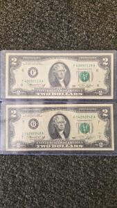 1976 $2 Federal Reserve Notes, Atlanta F43692119A & Chicago G54282242A, Circulated
