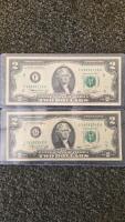 1976 $2 Federal Reserve Notes, Atlanta F43692119A & Chicago G54282242A, Circulated
