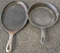 Cast Iron Skillet 9.5" & Oval Griddle 11" Set, "S" Mark, Made in China, Model 1/2, Loop Handles