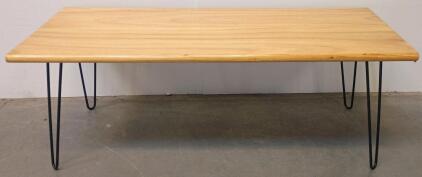 Mid-Century Modern Coffee Table, Solid Wood Top, Hairpin Steel Legs, Minimalist