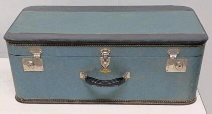 Vintage 1950s Blue Hard-Sided Suitcase With Quilted Satin Interior