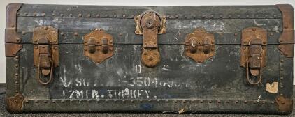 Vintage Military Footlocker Trunk With Sgt. Leonard S. Green Markings, 32" x 16" x 13" (c)