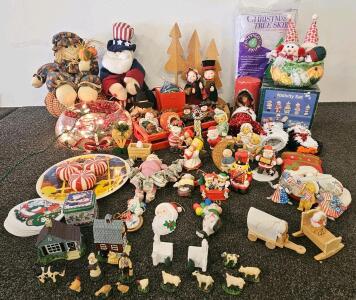 Vintage Christmas Holiday Decor &mdash; Nativity Set, Norman Rockwell Plate, Lights, Stockings