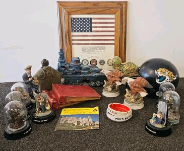 Patriotic, Sports, And Vintage Music Collectibles: Vietnam Statues, Records, Helmet, Eagles