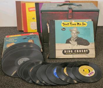 Vintage 1940s-1950s Vinyl Record Collection &ndash; 78 & 45 RPM, Bing Crosby Albums, Metal Case