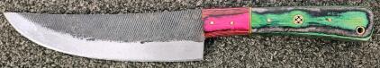 Custom Fixed Blade Knife, 5-6" Trailing Point Blade, Green/Pink Laminated Handle, Mosaic Pin
