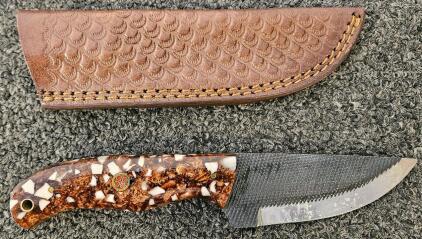 Custom Fixed Blade Knife, 4.5" Drop Point Blade, Resin Composite Handle, Leather Sheath