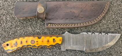 Custom Fixed-Blade Knife With Patterned Steel Blade And Decorative Handle