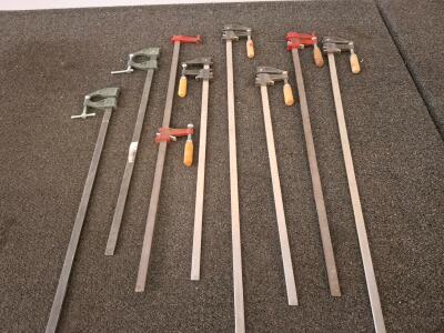 8 Heavy-Duty 36" Steel Bar Clamps &ndash; Wood Handles, Mixed Brands, Great For Woodworking