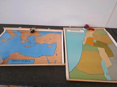 Vintage Classroom Wall Maps: "Travels Of Paul" & "Palestine" &ndash; 48" x 36" Each