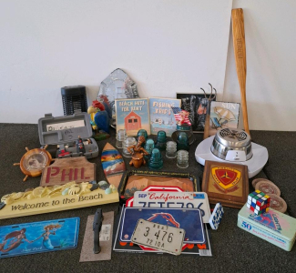 Set Of Vintage Glass Insulators (Assorted Colors And Styles), Beach Decor, Drummer Set With Case, Bug Zapper (Powered On), And More