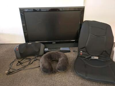 Insignia 32-Inch LCD TV With Stand, Composite/HDMI Inputs, Black, VESA Mount Compatible (Powered On), Back Massager, And Seat Massager (Both Powered On), And Neck Pillow