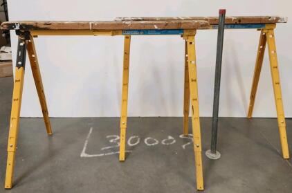 Pro Adjustable Folding Sawhorses, Metal Legs With Wooden Top, 1,200 lb Capacity Each, Set Of 2
