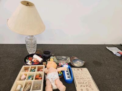 Cut-Glass Lamp, Sewing, Toys, Decor, 40+ Pieces (Shelf A)