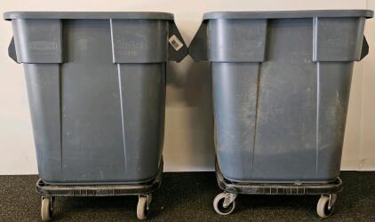 Rubbermaid BRUTE 28 Gallon Square Trash Cans With Dolly, Gray, Heavy-Duty Plastic