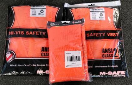 Majestic 75-3224 ANSI Class 2 High-Vis Safety Vest, 4XL, Orange, Polyester, Zipper, Pockets (7 units total)