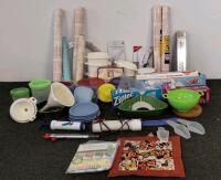 Assorted Kitchen Storage Containers, Food Prep Tools, Wraps, Pie Shields, Colanders, 50+ pcs