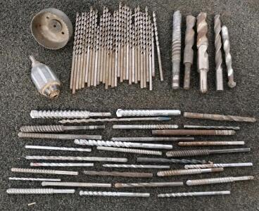 Mixed Drill Bits: SDS, Masonry, Twist, Hole Saw, Chuck, ~50+ Pieces