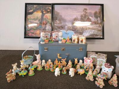 Easter Bunny Figurines: Sunflower Bunnies PMC-417, Hermitage Pottery, Vintage Suitcase & Framed Puzzles