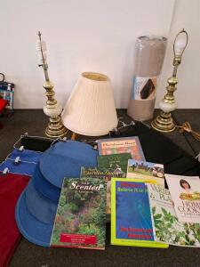 Two Lamps With Shades, Large Floor Mat (New In Packaging), Table Placemats, And Books (Shelf A)