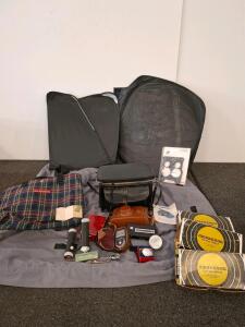 Vintage Meter, Camera Case And Stamps, Car Visors, Heavy Duty Cover, And More