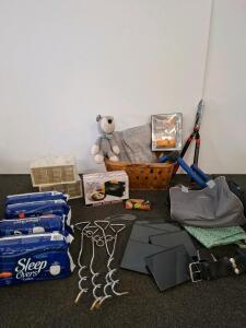 Hand Garden Shears, Single Slice Mini Toaster (New In Packaging), Vintage Wicker Basket, Picture Frames, Children's Pull Ups (Unopened), And More