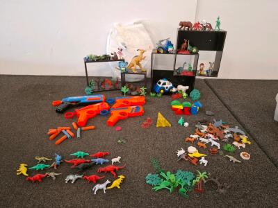 Nerf & X-Shot Dart Blasters, Dinosaur/Animal Figures, Character Toys & Blocks, Two Sets Of Shadow Boxes, Toilet Seat With Hardware