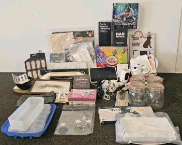 Bulk Lot: Board/Card Games, Vivint Security Panel, Decor, Glass Jars, Craft & Sewing Supplies