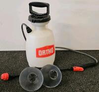 Outdoor Tool Lot: Ortho Sprayer, AcuRite Thermometer, Metal Racks, Iron Sundial, Adapter - 4