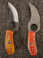 Custom Full-Tang Push Knives With Damascus And Polished Blades, Resin Handles, Leather Sheaths - 2