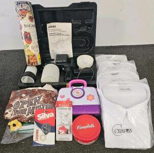 Chaplin Dress Shirts 5XL, Krebs 40T Paint Sprayer (Tested, Works), Bacardi & Campbell&rsquo;s Tins, Novelty Items
