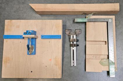 Kreg K4 Pocket Hole Jig, Porter-Cable Shelf Pin Jig, Large Crosscut Sled, Square & Stop Block (All Items Tested And Are Functional)