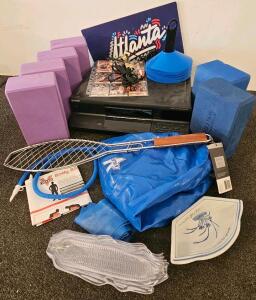 Sony CDP-CE105 5-Disc CD Player (Tested, Works), Valeo Body Ball, Yoga Blocks, Fleer Ultra Cards, And Grilling Tools