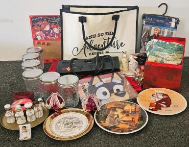 Household Collectibles&ndash; Norman Rockwell Plates, APC SurgeArrest Power Strip (Tested, Works), Mason Jars, Cuddl Duds Fleece Long Sleeve Jacket