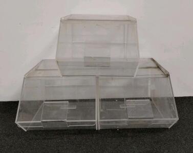 10 Acrylic Display Bins With Hinged Lids And Scoop Holders, Approx. 12" W x 21" D x 9"" H, 10 total units. (Shelf D)