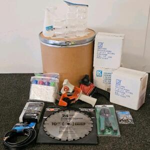 Office & Shipping Supplies: 3,000 Vacuum Bags, 10" Saw Blade, Storage Drum, Tools