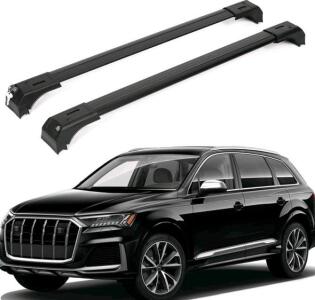 Black Roof Rack Cross Bars With Locks For Audi Q7 2017&ndash;2023, Aluminum, Incl. Mounts & Instructions (O)