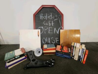 Assortment Of Books, Left-Side Automotive Control Arm With Pre-Installed Bushings And Ball Joint, Cabinet Doors