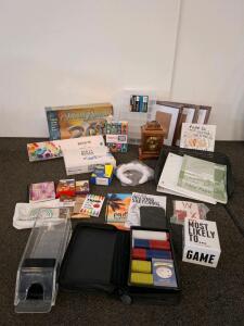 Mixed Lot: BAISITE Paint by Numbers Kit, Dirty Dough Game, and Arts & Crafts Supplies, poker sets, board games, vintage clock and more ( shelf D)