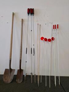 Survey and Utility Field Tools Set - 2 Shovels, 3 Magnetic Locators, 4 Survey Staffs, 3 Rods
