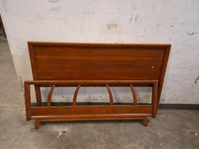 Vintage Mid-Century Modern Full-Size Wood Bed Frame Set &ndash; Headboard & Footboard, Bolt-On Mount