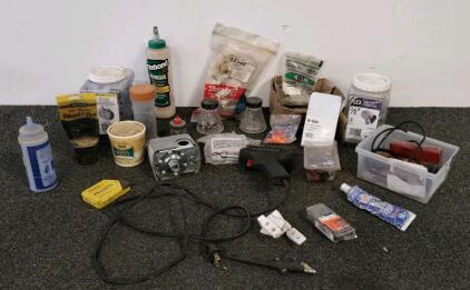 Mixed Workshop Lot: Weller Soldering Gun, Electrical Connectors, Titebond Glue, Hardware