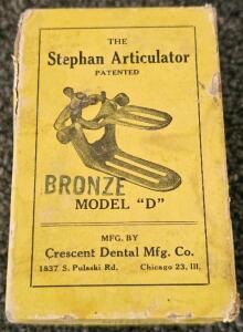 Stephan Articulator Model "D" Bronze, Crescent Dental Mfg. Co. with Box & Paperwork