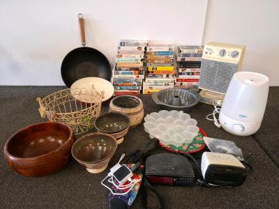 Vicks humidifier ( powered on( holmes heater( powered on) Decorative Metal Wire Fruit Bread Basket, Unique Pottery, Alarm Clocks, Wok, Frying Pan, VHS Tapes, And More