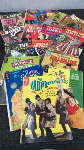 Various comic books including ‘The Monkees’, ‘Bonanza’, ‘The Three Stooges’ and more