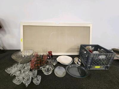 Clear Glass Starburst Punch Bowl Set with 12 Cups, Vintage, 12" Bowl, No Ladle